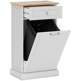HOMCOM Kitchen Tilt Out Trash Bin Cabinet, White, Free Standing Recycling Can Holder with Drawer HOMCOM Kitchen Tilt Out Trash Bin Cabinet, White, Free Standing Recycling Can Holder with Drawer