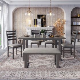 6-Pieces Family Furniture, Solid Wood Dining Room Set with Rectangular Table & 4 Chairs with Bench 6-Pieces Family Furniture, Solid Wood Dining Room Set with Rectangular Table & 4 Chairs with Bench