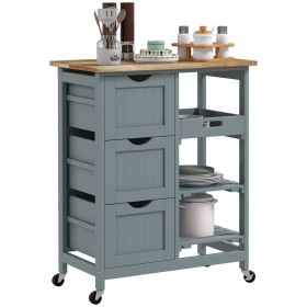 HOMCOM Rolling Kitchen Island Cart, Bar Serving Cart, Compact Trolley on Wheels with Wood Top, Shelves & Drawers for Home Dining Area, Gray HOMCOM Rolling Kitchen Island Cart, Bar Serving Cart, Compact Trolley on Wheels with Wood Top, Shelves & Drawers for Home Dining Area, Gray